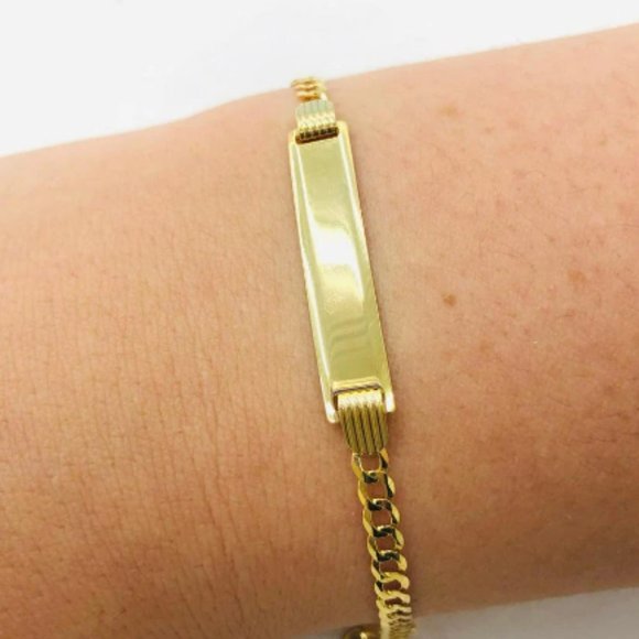 10K Yellow Gold Baby ID Bracelet Kids Childrens Cuban Link Bracelet 6" Pulserass - Picture 3 of 6
